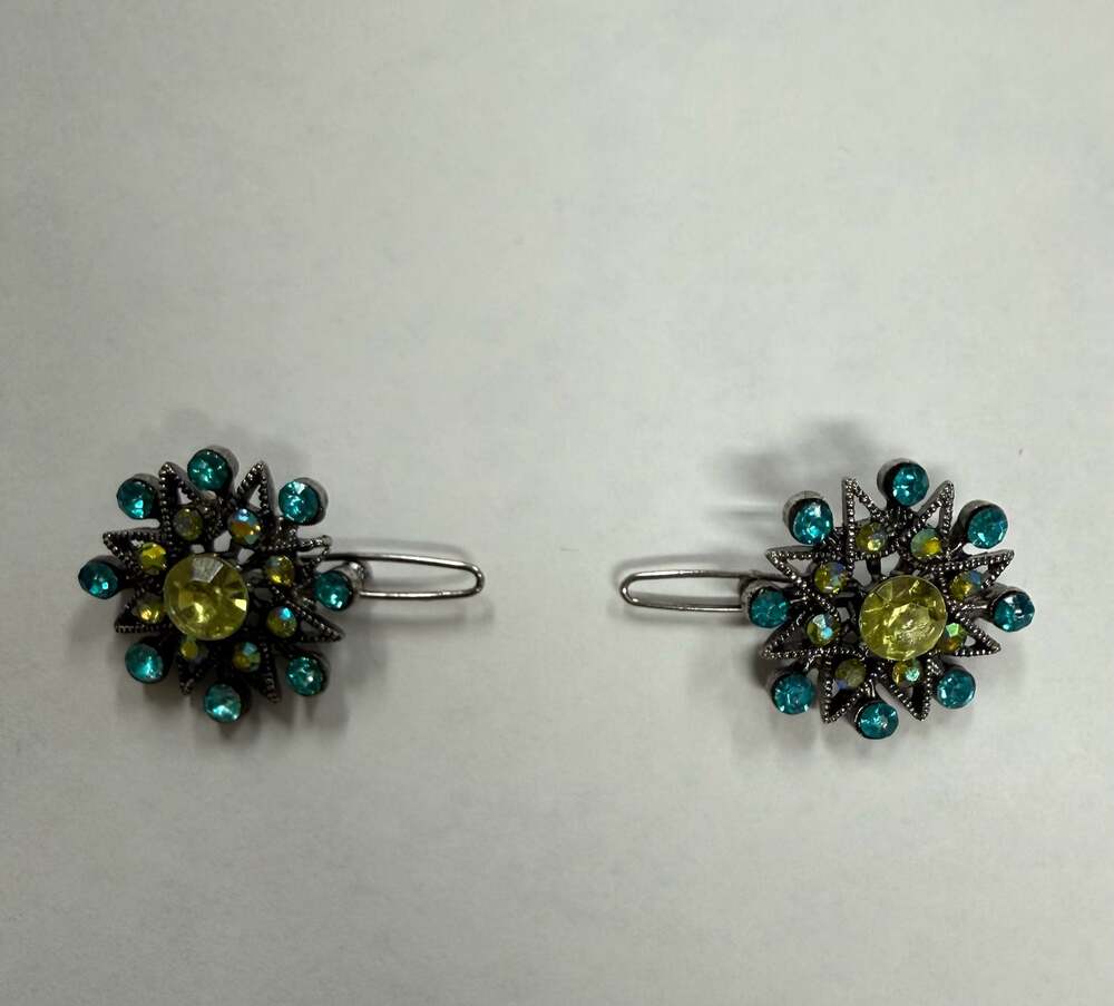 Vintage Silver Tone Star Flower Rhinestone Hair Clips